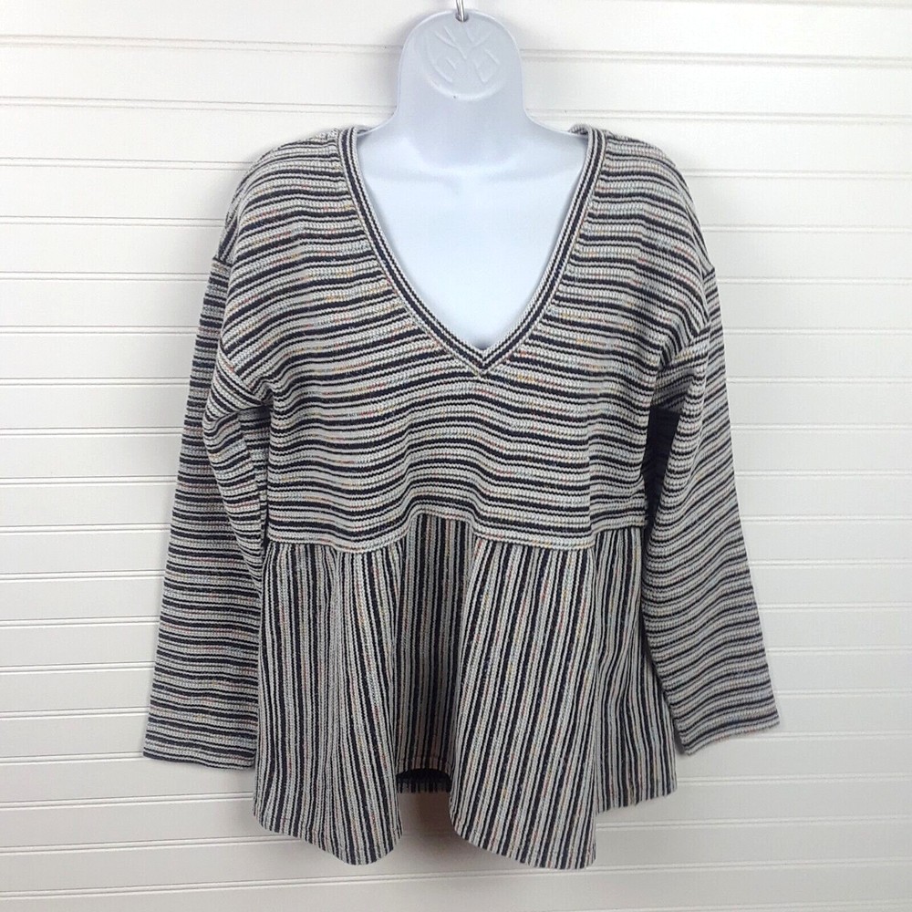 Modcloth Baja Beach Bliss Sweater Multicolor Striped Metallic V-Neck Size L